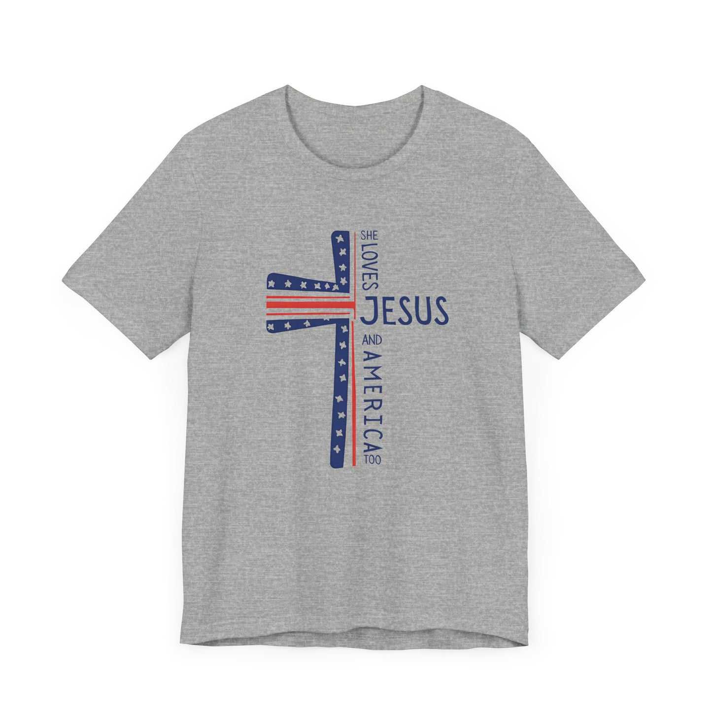 Patriotic Jesus Cross Tee - Unisex Jersey Short Sleeve, Faith Shirt, Christian Apparel, Gift for Believers, 4th of July Tee