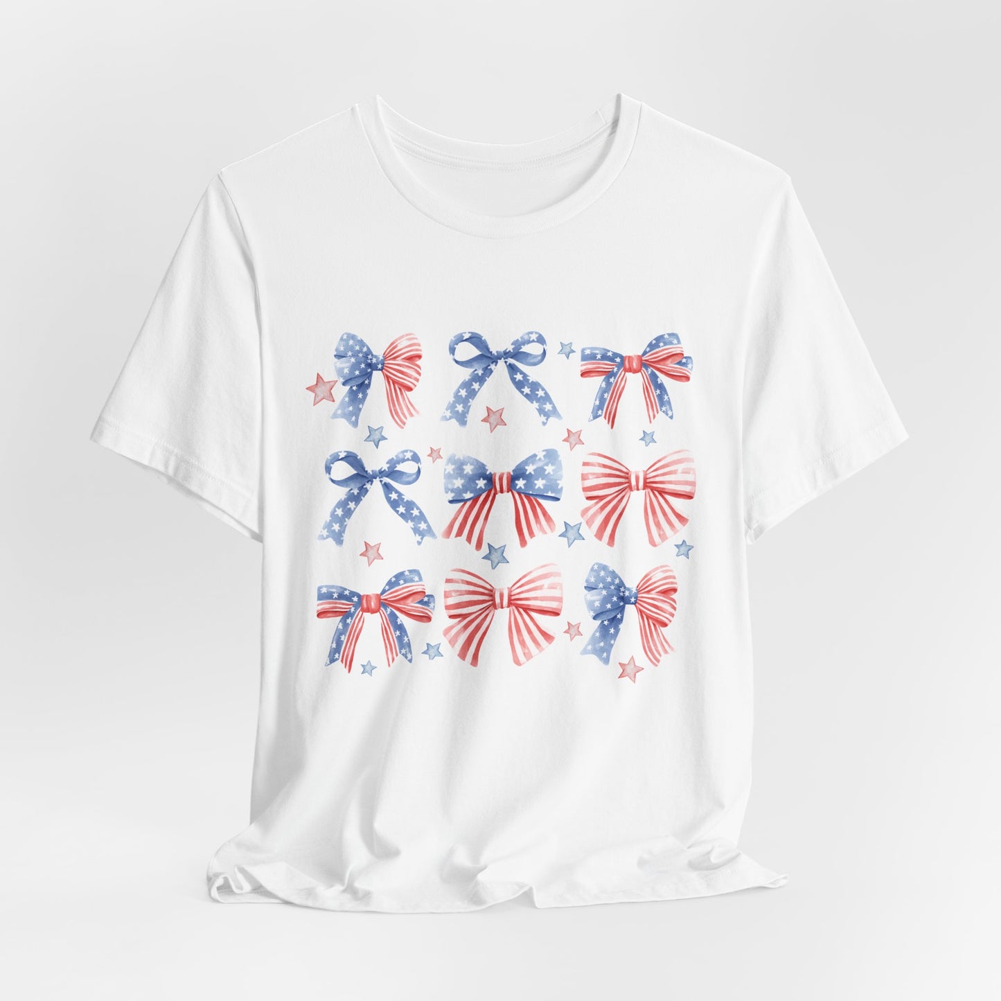 Patriotic Bow Graphic Tee, Unisex T-Shirt for Independence Day, Fourth of July, Summer BBQ, Casual Wear, Gift Idea