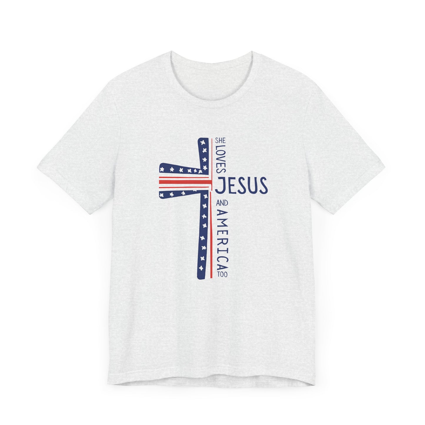 Patriotic Jesus Cross Tee - Unisex Jersey Short Sleeve, Faith Shirt, Christian Apparel, Gift for Believers, 4th of July Tee