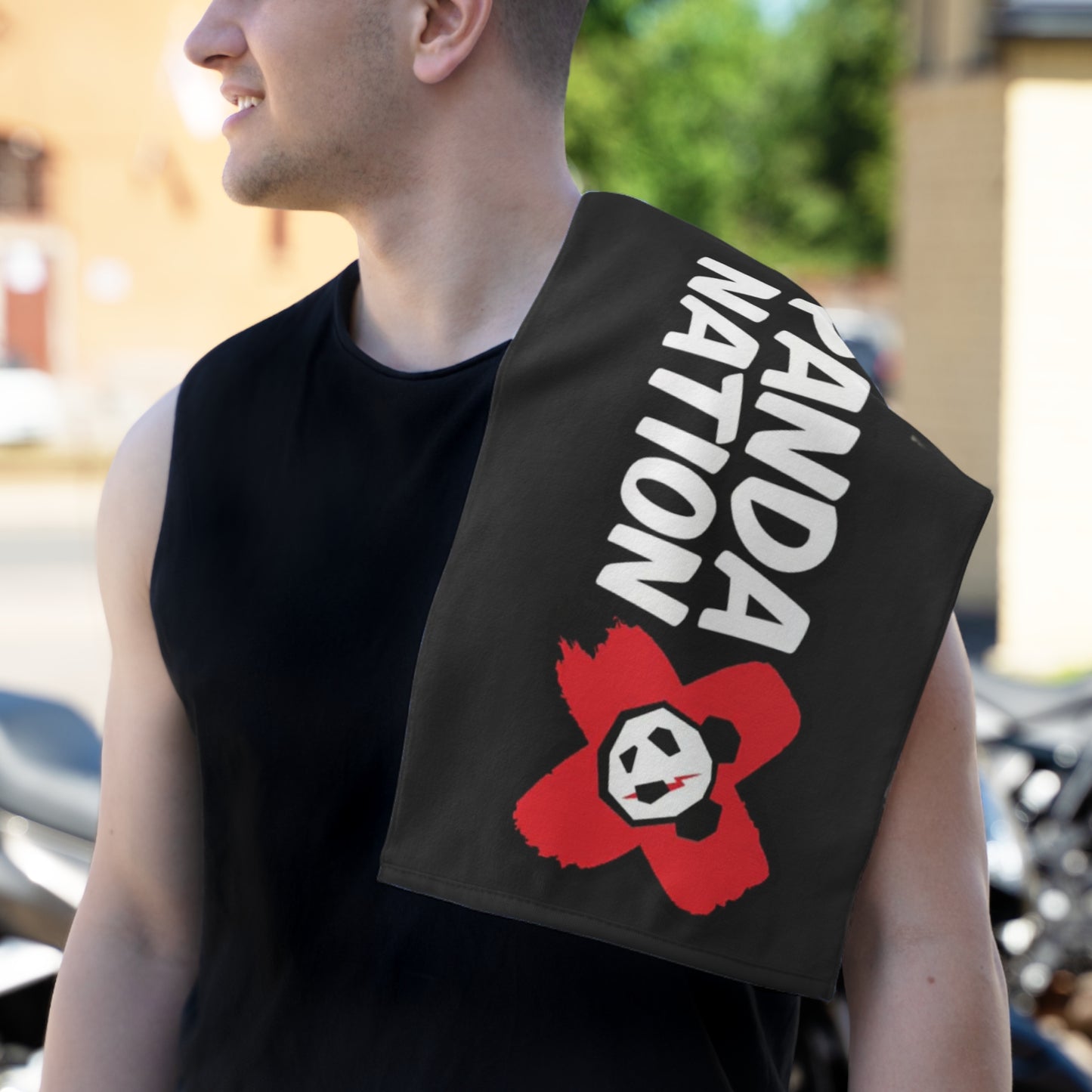 Panda Nation Rally Towel — 11x18 Fan Towel with Bold Red X & Panda Logo