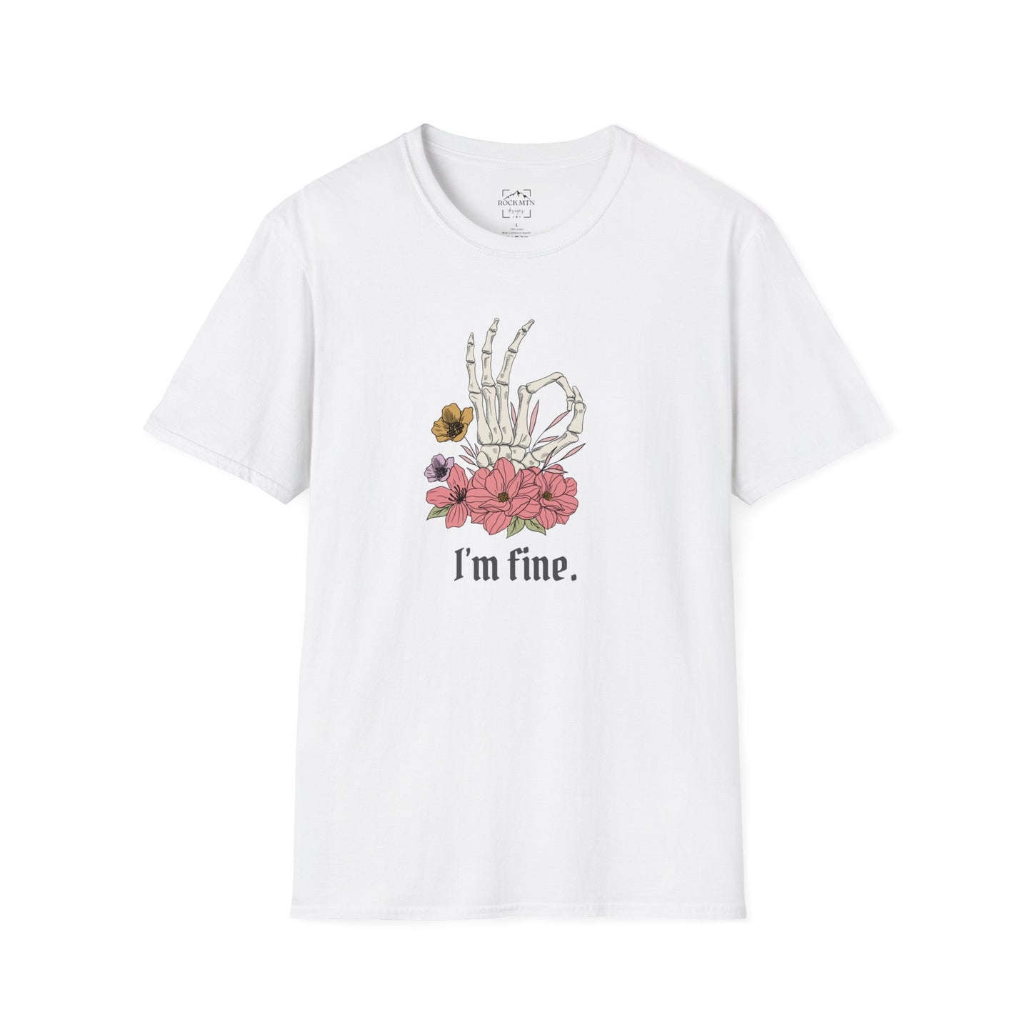 I'm fine shirt, OK sign shirt, skeleton and flowers shirt, pretty skeleton shirt