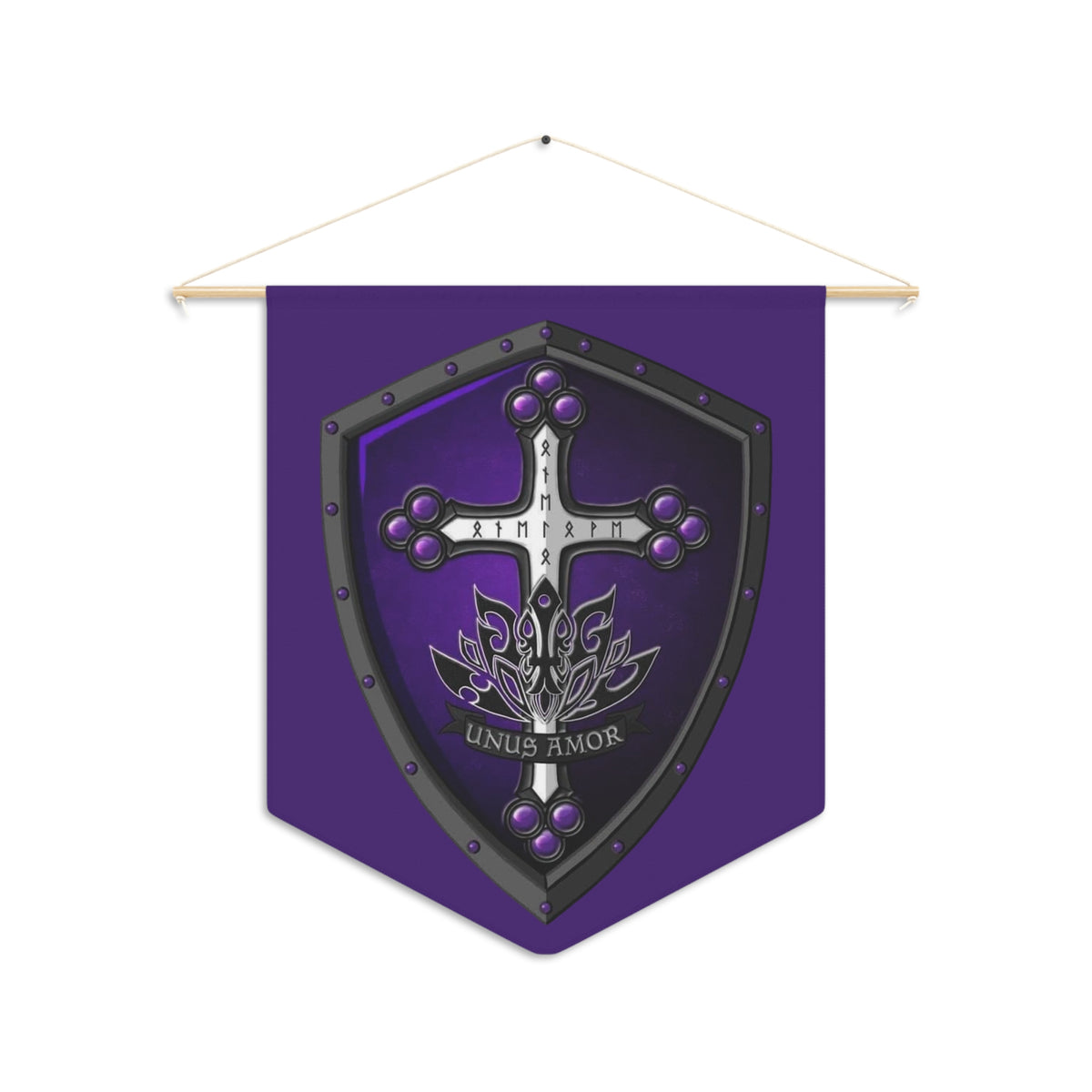 Purple Shield Pennant Banner – "Unus Amor" Crest Wall Flag