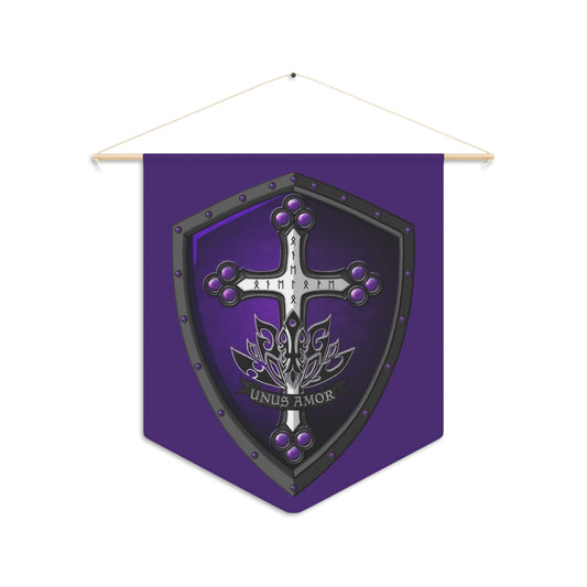 Purple Shield Pennant Banner – "Unus Amor" Crest Wall Flag