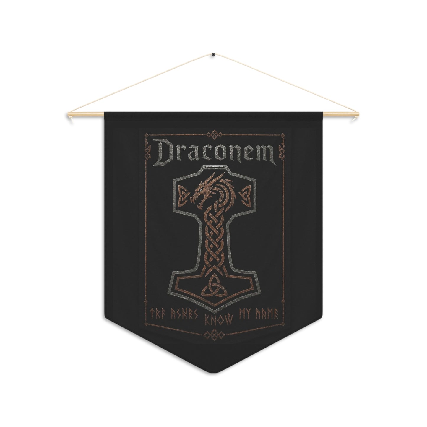 Draconem Dragon Crest Pennant Banner — "The Ashes Know My Name" Gothic Wall Flag