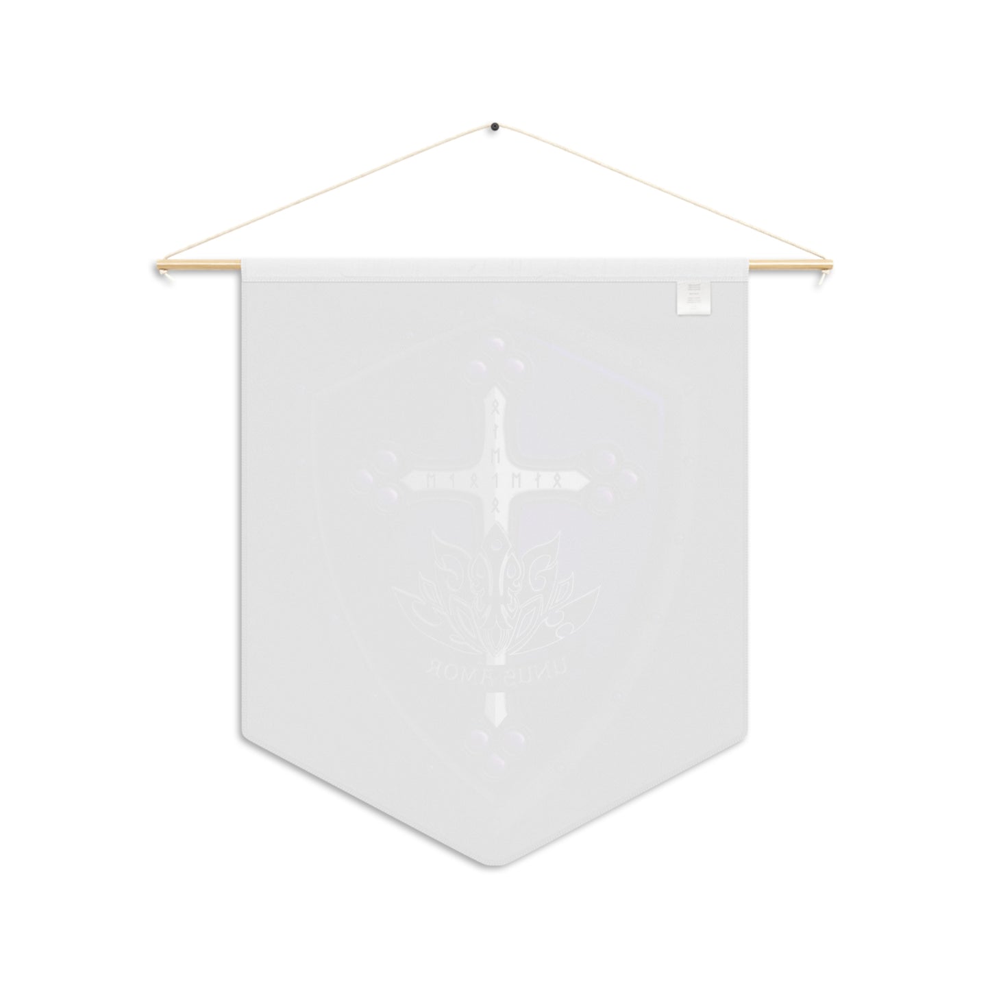 Medieval Shield Pennant — Purple Cross Crest Wall Banner ("Unus Amor") with black background
