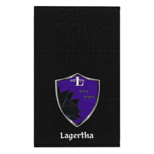 Rally Towel — Gothic Purple Shield Crest with 'Lagertha' Name (11x18)