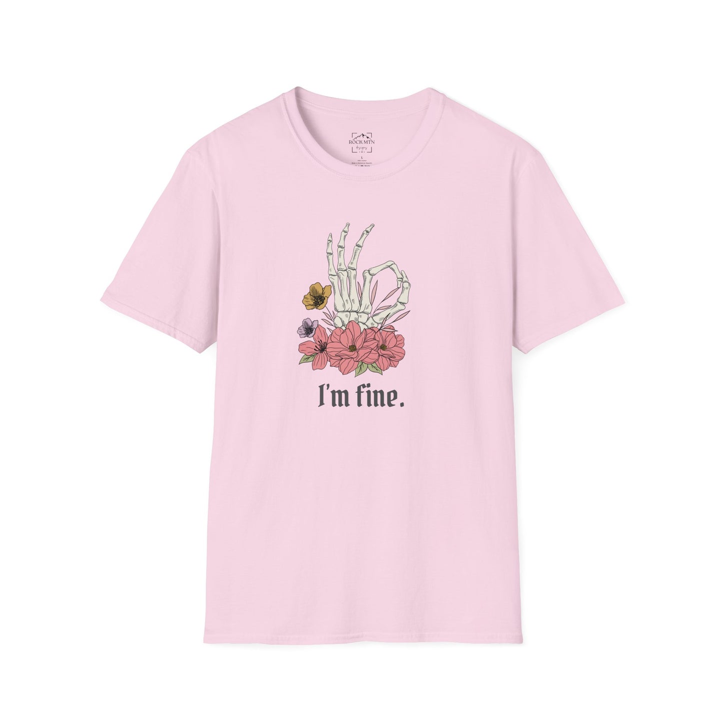 I'm fine shirt, OK sign shirt, skeleton and flowers shirt, pretty skeleton shirt