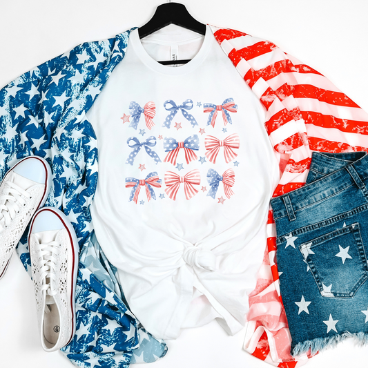Patriotic Bow Graphic Tee, Unisex T-Shirt for Independence Day, Fourth of July, Summer BBQ, Casual Wear, Gift Idea