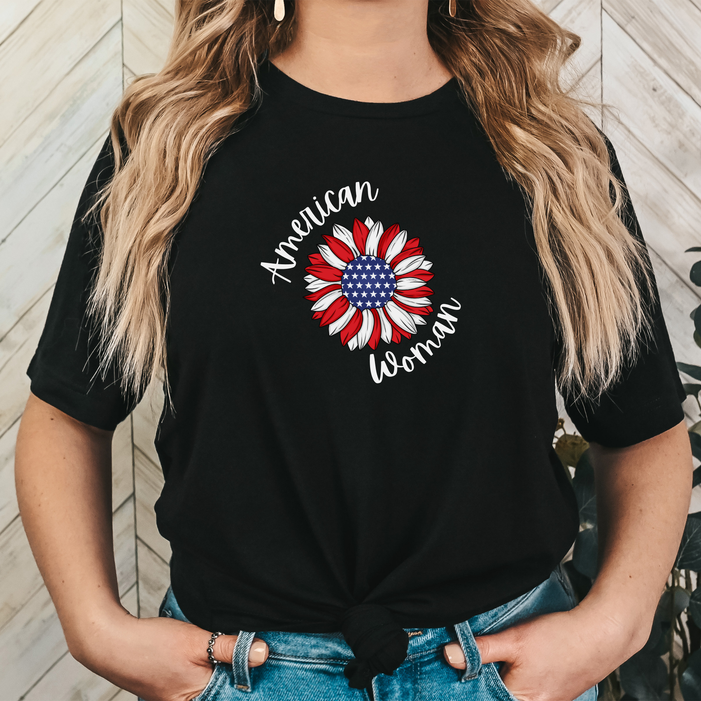 American Woman Floral Tee - Patriotic Shirt, Gift for Her, Independence Day Celebration, Everyday Casual Wear, July 4th Outfit