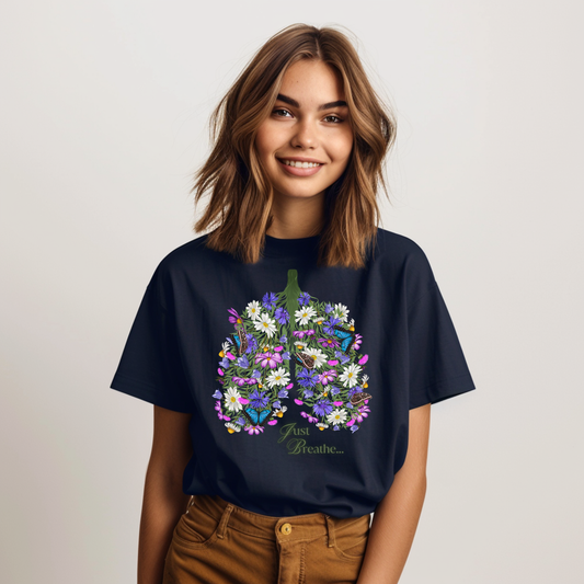 Just breathe shirt, flower lung shirt, Breathing shirt