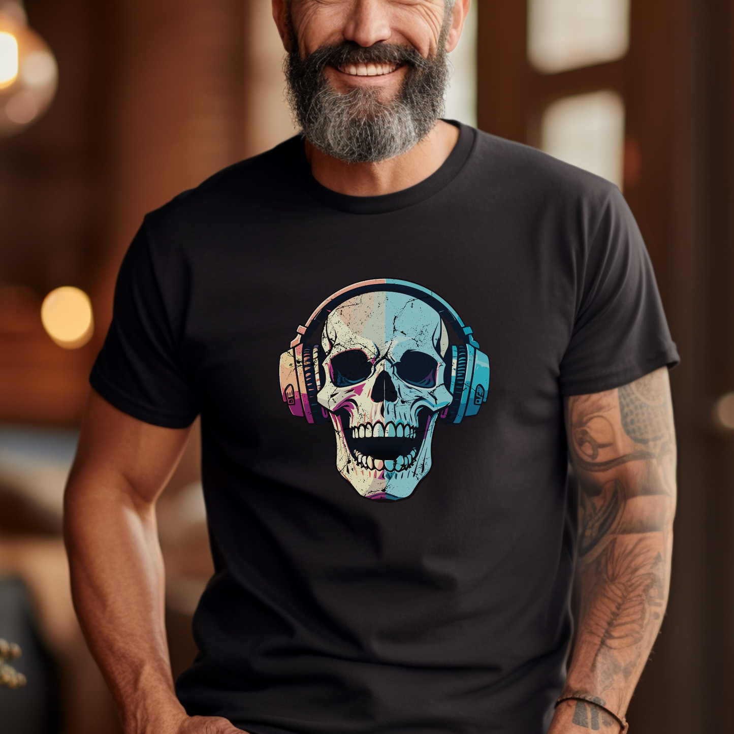 skull shirt, headphones shirt, music skeleton shirt